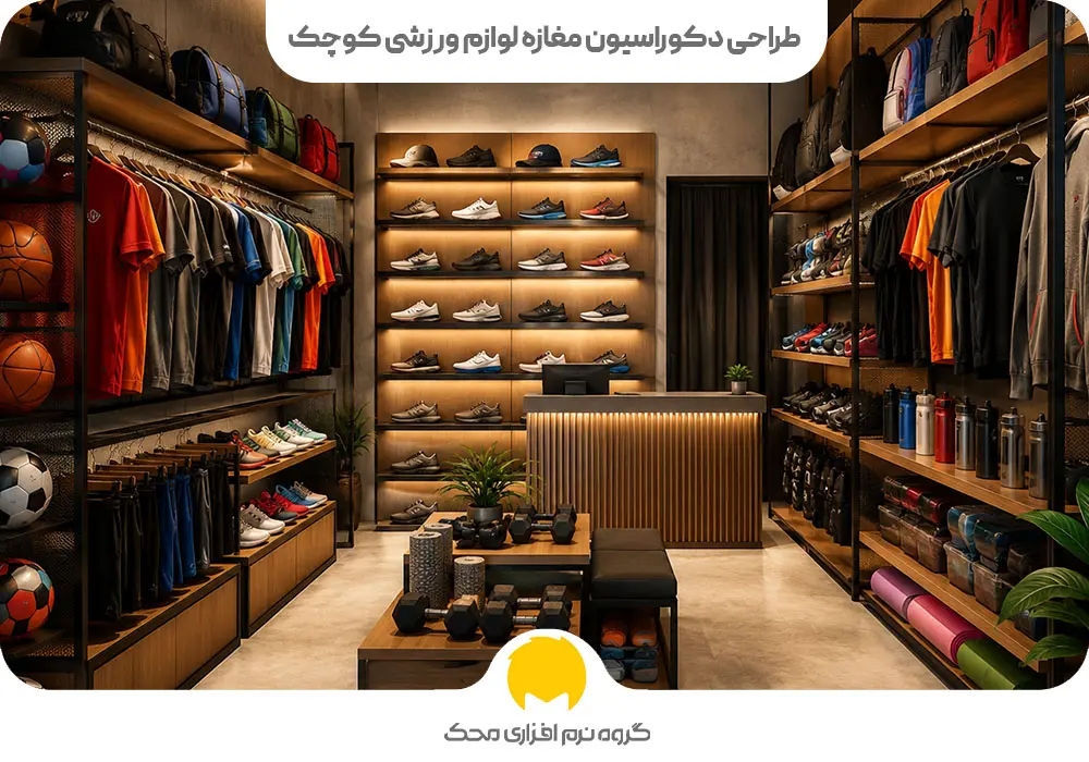 طراحی دکوراسیون مغازه لوازم ورزشی کوچک
