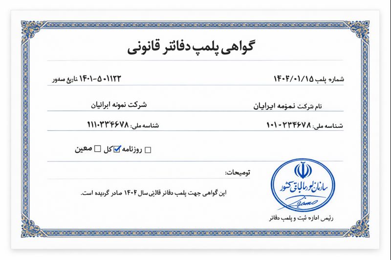 نمونه گواهی پلمپ دفاتر قانونی
